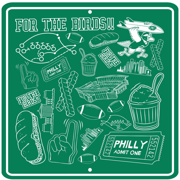 For the Birds Pattern Tin Sign - Green
