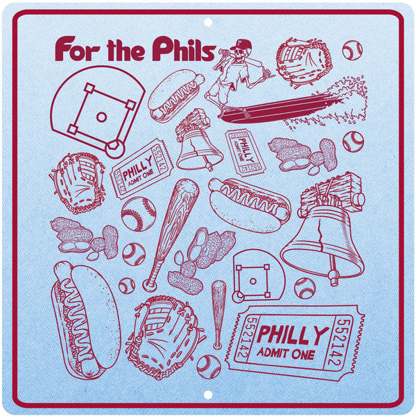 For the Phils Pattern Tin Sign - Blue/Maroon