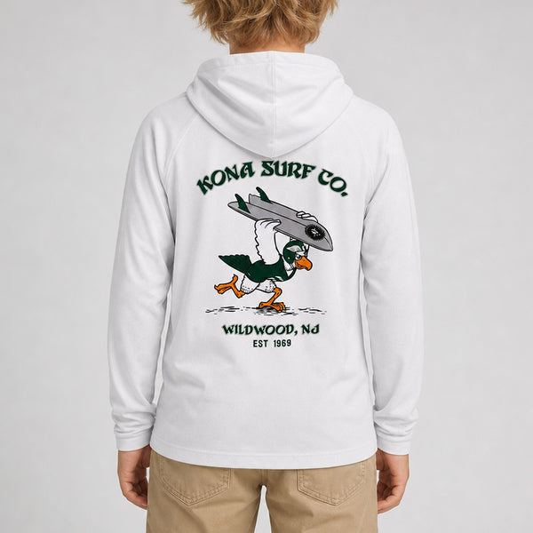 For the Birds Hooded Boys UV Sun Protection LS Shirt - Heather Grey
