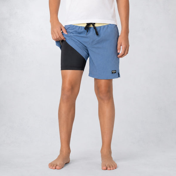 Uncomplicated 15in w/ Liner Boys Elastic Boardshorts - Slate/Cream