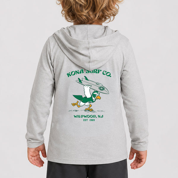 For the Birds Hooded Toddler Boys UV Sun Protection LS Shirt - Heather Grey