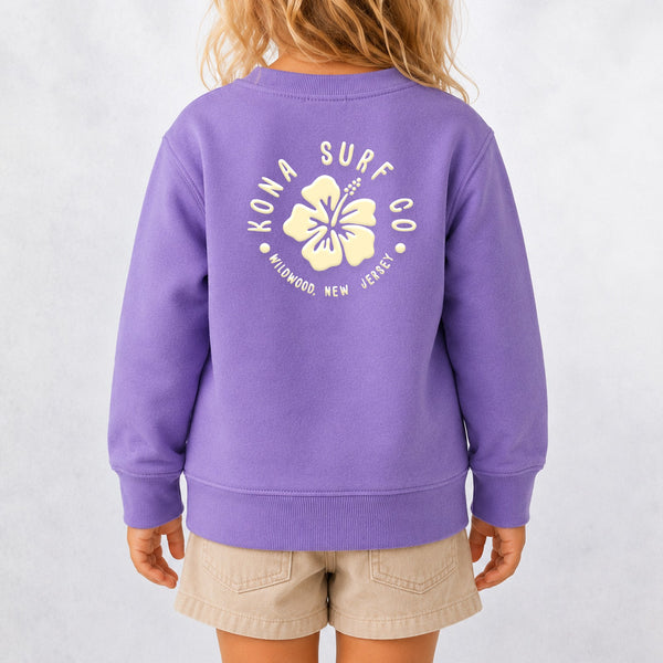 Hibiscus Puff Toddler Girls Crew Sweatshirt - Lavender