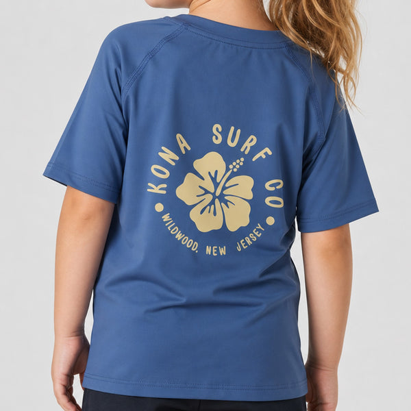 Hibiscus Toddler Girls UV Sun Protection T-Shirt - Robbia Blue