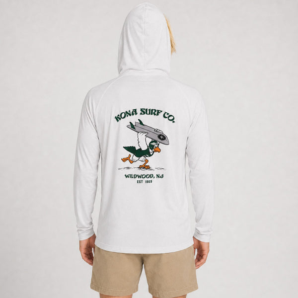 For the Birds Hooded Mens UV Sun Protection LS Shirt - Heather Grey