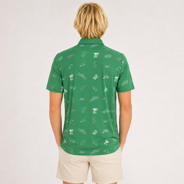 For the Birds Pattern Mens Polo - Kelly Green