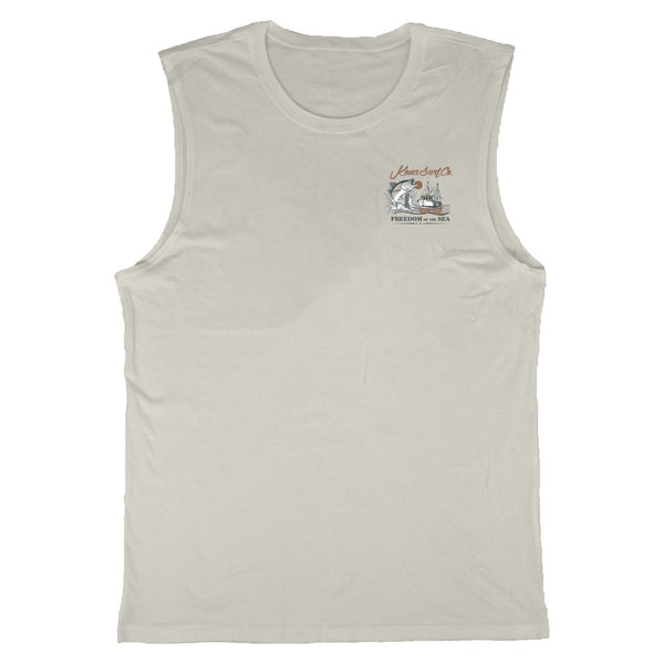 Offshore Catch Mens Muscle Tee - Natural