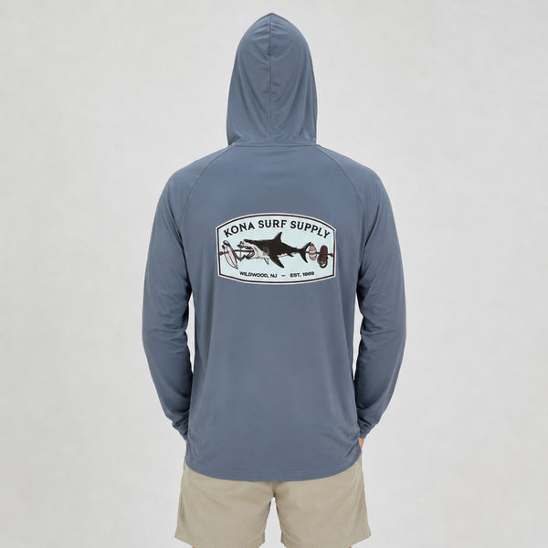 Shark-Kabob Hooded Mens UV Sun Protection LS Shirt - Cadet Blue