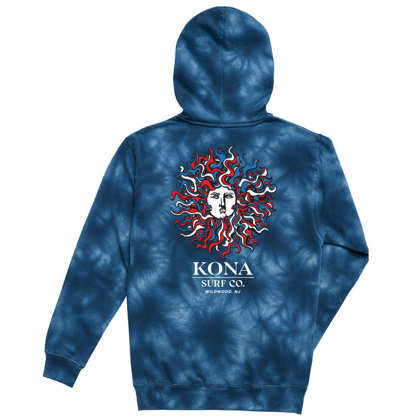 Original Sun Mens Pullover Hoodie - Tie Dye Navy/Red/White/Blue