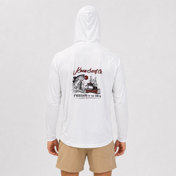 Offshore Catch Hooded Mens UV Sun Protection LS Shirt - White