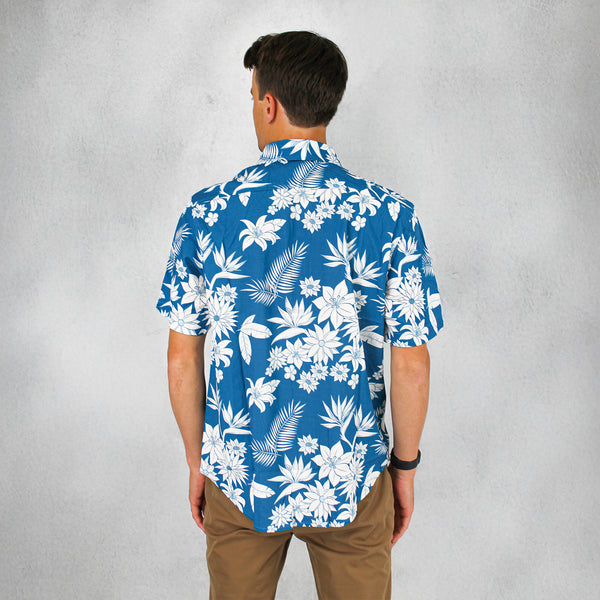 Backyard Casual Mens SS Woven - Floral Pattern Blue