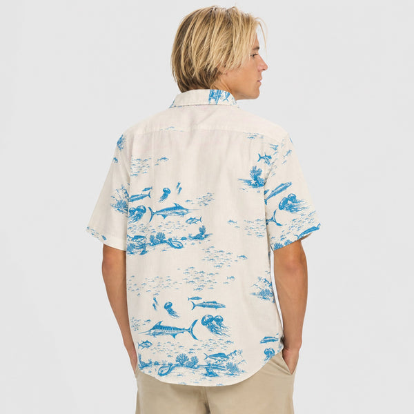Ocean Lines Mens SS Woven - Bone/Ocean Blue