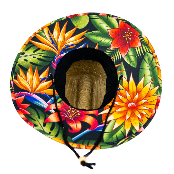 Traveler UPF 50+ Lifeguard Mens Straw Hat - Natural/Floral Pattern