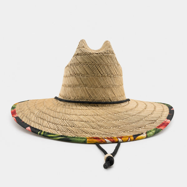 Traveler UPF 50+ Lifeguard Mens Straw Hat - Natural/Floral Pattern