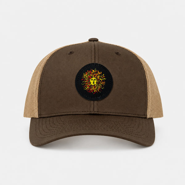 Original Sun Round Mens Snapback Hat - Brown/Kahki