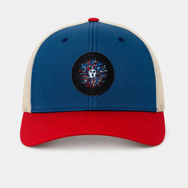 Original Sun Round Mens Snapback Hat - Navy/Red/RWB