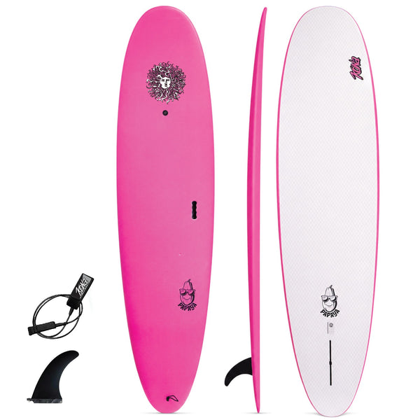 Papaya - Soft Top Foam Surfboard - Includes Leash and Fins - Pink