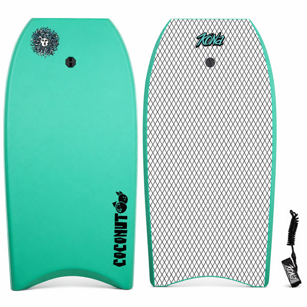 Coconut Foam Bodyboard for Adult and Kid Riders with Leash - Aqua