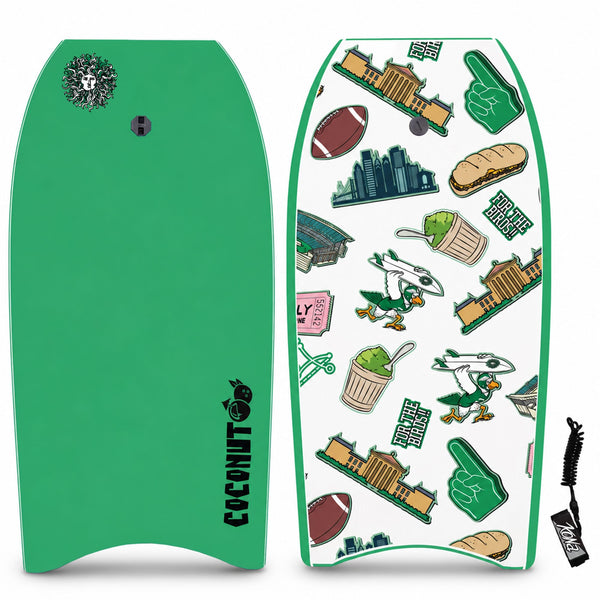 Coconut Foam Bodyboard for Adult and Kid Riders with Leash - Green For the Birds