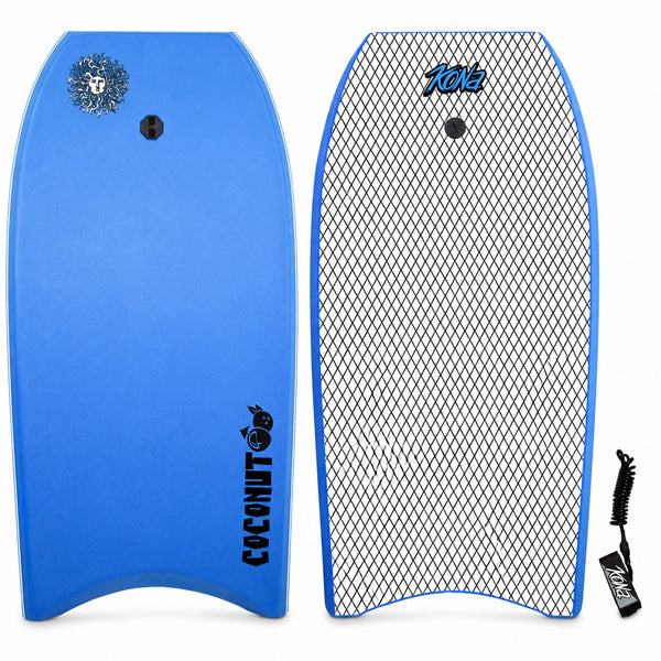 Coconut Foam Bodyboard for Adult and Kid Riders with Leash - Light Blue