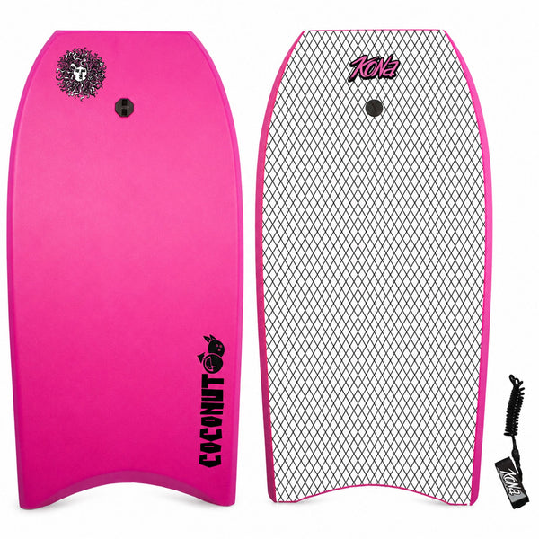 Coconut Foam Bodyboard for Adult and Kid Riders with Leash - Pink