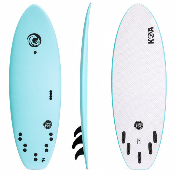 KO'A Lemon Pop 5ft 10in Small Wave - Soft Top Foam Surfboard - Includes Leash and Fins - Aqua