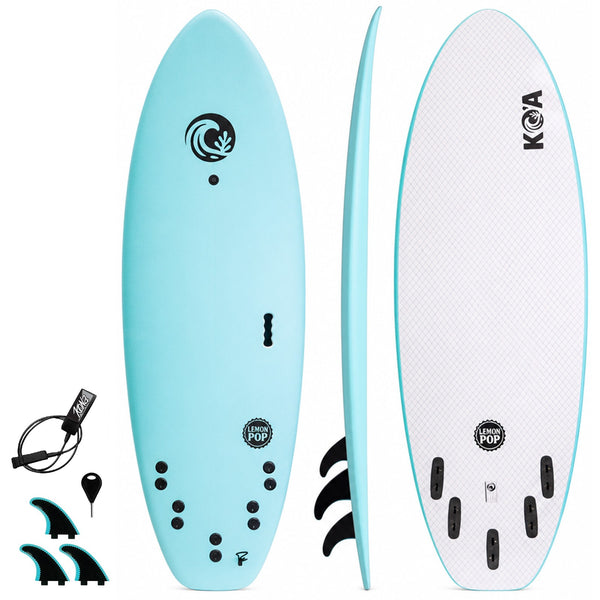 KO'A Lemon Pop 5ft 10in Small Wave - Soft Top Foam Surfboard - Includes Leash and Fins