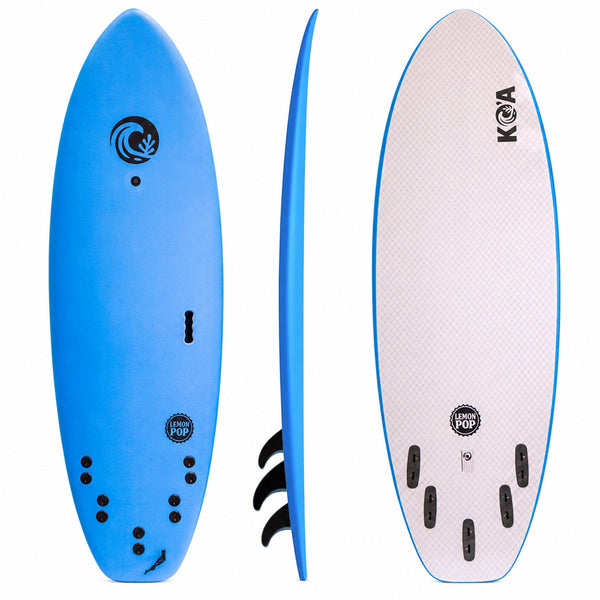 KO'A Lemon Pop 5ft 10in Small Wave - Soft Top Foam Surfboard - Includes Leash and Fins - Lt. Blue