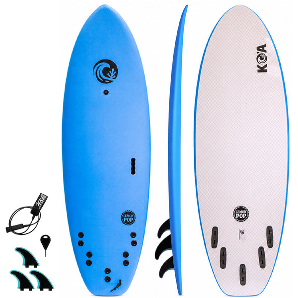 KO'A Lemon Pop 5ft 10in Small Wave - Soft Top Foam Surfboard - Includes Leash and Fins - Lt. Blue