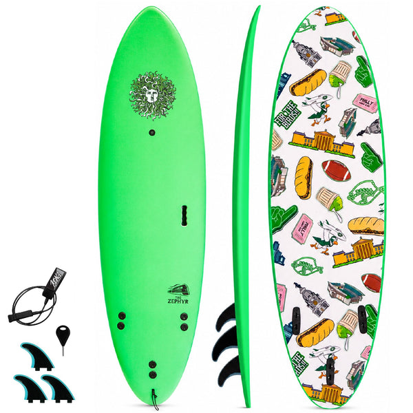 Zephyr - Soft Top Foam Surfboard - Includes Leash and Fins