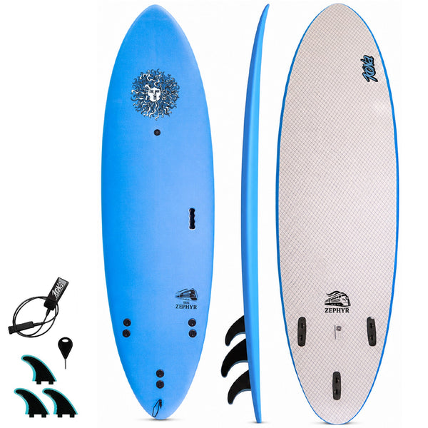 Zephyr - Soft Top Foam Surfboard - Includes Leash and Fins