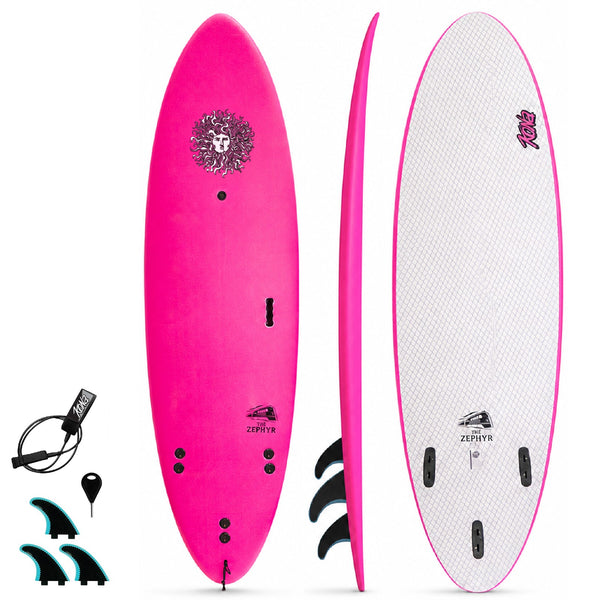 Zephyr - Soft Top Foam Surfboard - Includes Leash and Fins