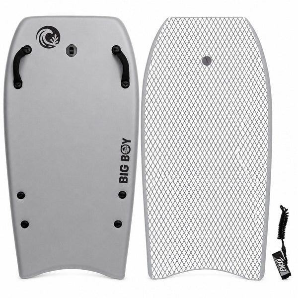KO'A Big Boy Large 50in Foam Bodyboard for Adult and Kid Riders with Leash - Grey