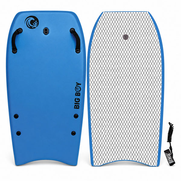 KO'A Big Boy Large 50in Foam Bodyboard for Adult and Kid Riders with Leash - Lt. Blue