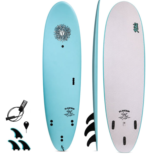 Plantain - Soft Top Foam Surfboard - Includes Leash and Fins