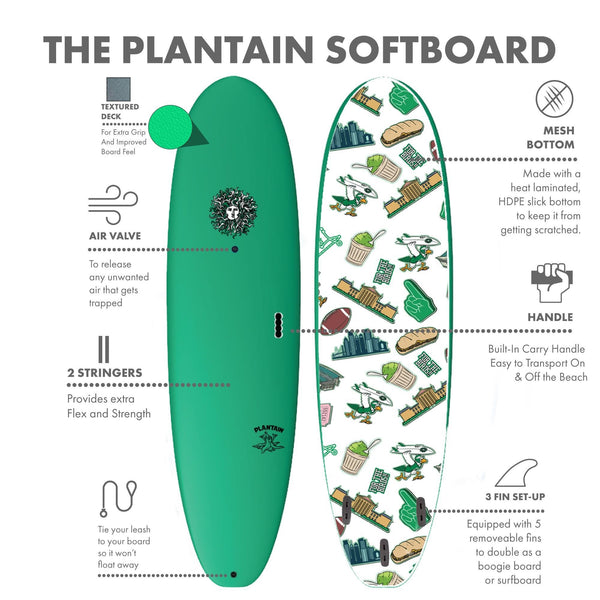 Plantain - Soft Top Foam Surfboard - Includes Leash and Fins - For the Birds