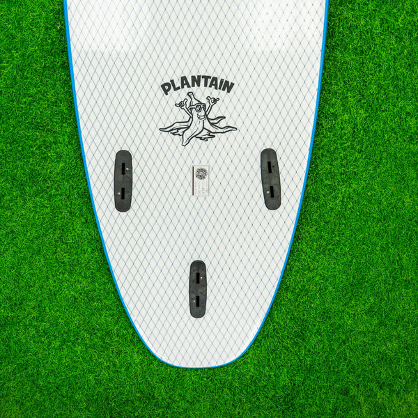 Plantain - Soft Top Foam Surfboard - Includes Leash and Fins - Lt. Blue