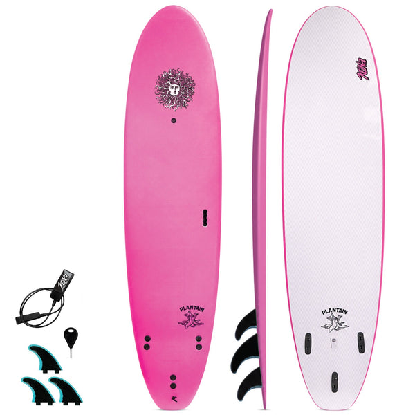 Plantain - Soft Top Foam Surfboard - Includes Leash and Fins - Pink