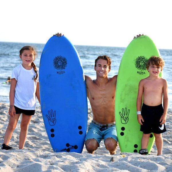 4-4 4ft 4in Bodyboard - Soft Top Short Foam Surfboard for Beginners and Kids - Includes Leash and Fins - Aqua