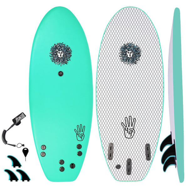 The 4-4 Soft Top Short Foam Surfboard for Beginners and Kids - Includes Leash + Fins