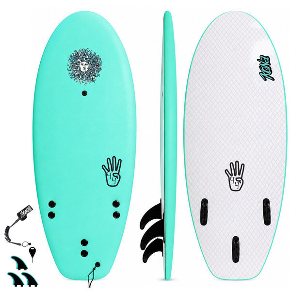 4-4 4ft 4in Bodyboard - Soft Top Short Foam Surfboard for Beginners and Kids - Includes Leash and Fins - Aqua