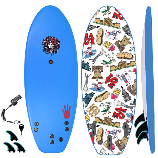 The 4-4 Soft Top Short Foam Surfboard for Beginners and Kids - Includes Leash + Fins