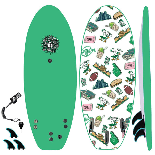 The 4-4 Soft Top Short Foam Surfboard for Beginners and Kids - Includes Leash + Fins
