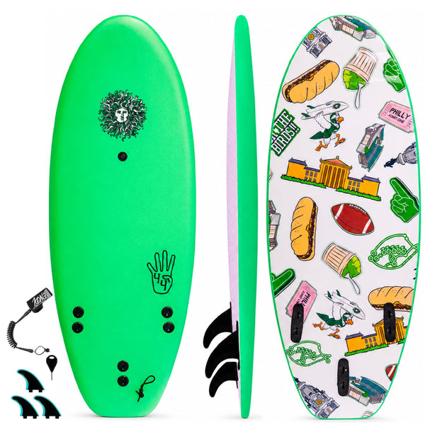 4-4 4ft 4in Bodyboard - Soft Top Short Foam Surfboard for Beginners and Kids - Includes Leash and Fins - For the Birds