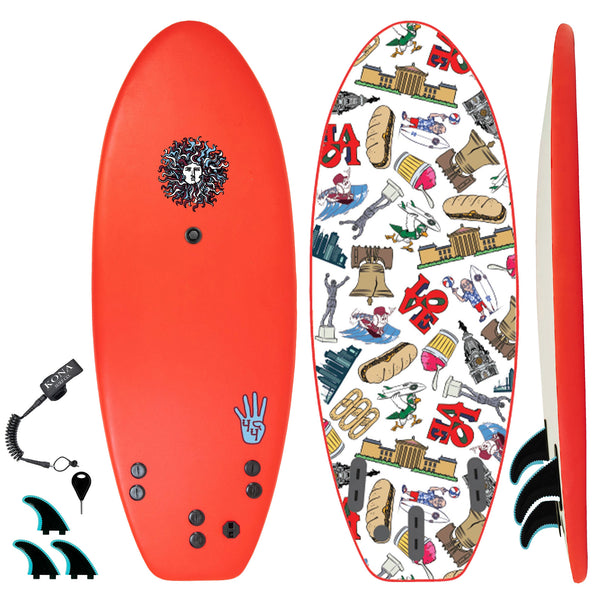 4-4 4ft 4in Bodyboard - Soft Top Short Foam Surfboard for Beginners and Kids - Includes Leash and Fins
