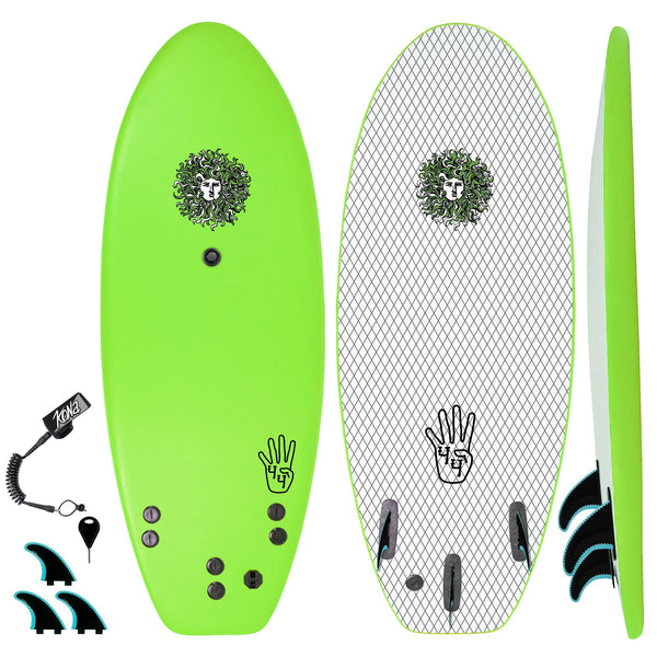 4-4 4ft 4in Bodyboard - Soft Top Short Foam Surfboard for Beginners and Kids - Includes Leash and Fins