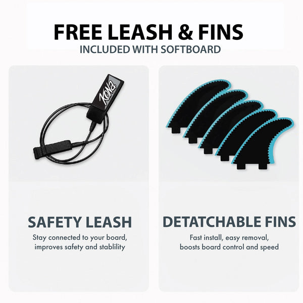 The 4-4 Soft Top Short Foam Surfboard for Beginners and Kids - Includes Leash + Fins