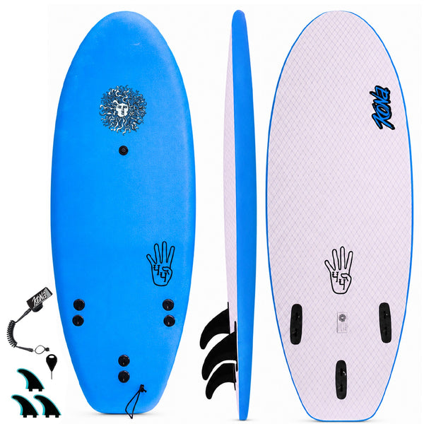 4-4 4ft 4in Bodyboard - Soft Top Short Foam Surfboard for Beginners and Kids - Includes Leash and Fins