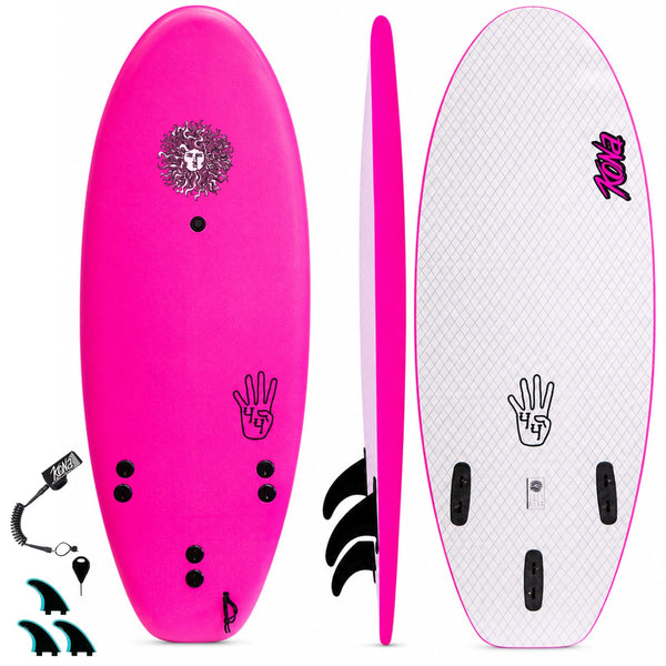 4-4 4ft 4in Bodyboard - Soft Top Short Foam Surfboard for Beginners and Kids - Includes Leash and Fins - Pink