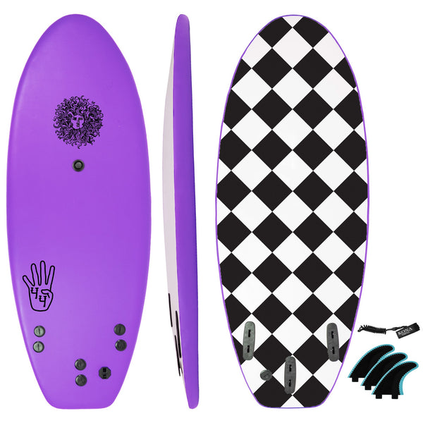 The 4-4 Soft Top Short Foam Surfboard for Beginners and Kids - Includes Leash + Fins