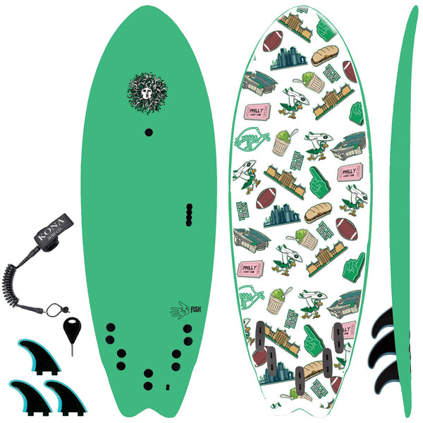 5-5 Soft Top Short Foam Surfboard for Beginners and Kids - Includes Leash + Fins